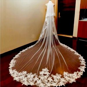 🆕 CATHEDRAL VEIL floral lace appliqué border 2-Tier Bridal Veil in IVORY 118”